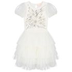 Girls White Embellished Tulle Dress, 1, hi-res