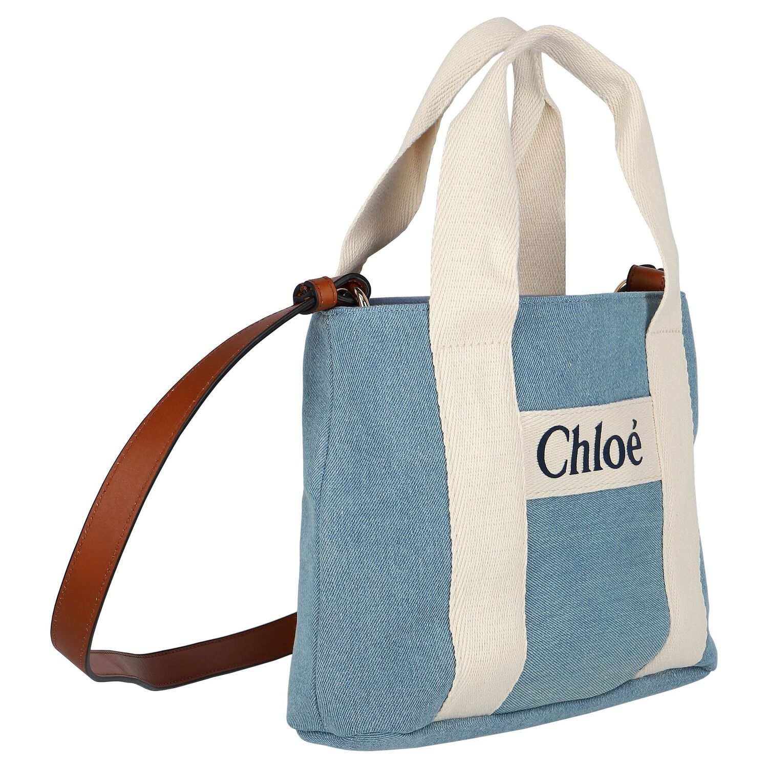 Girls Blue Logo Denim Handbag, 2, hi-res