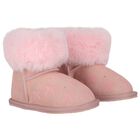 Girls Pink Suede Leather Bow Boots, 1, hi-res