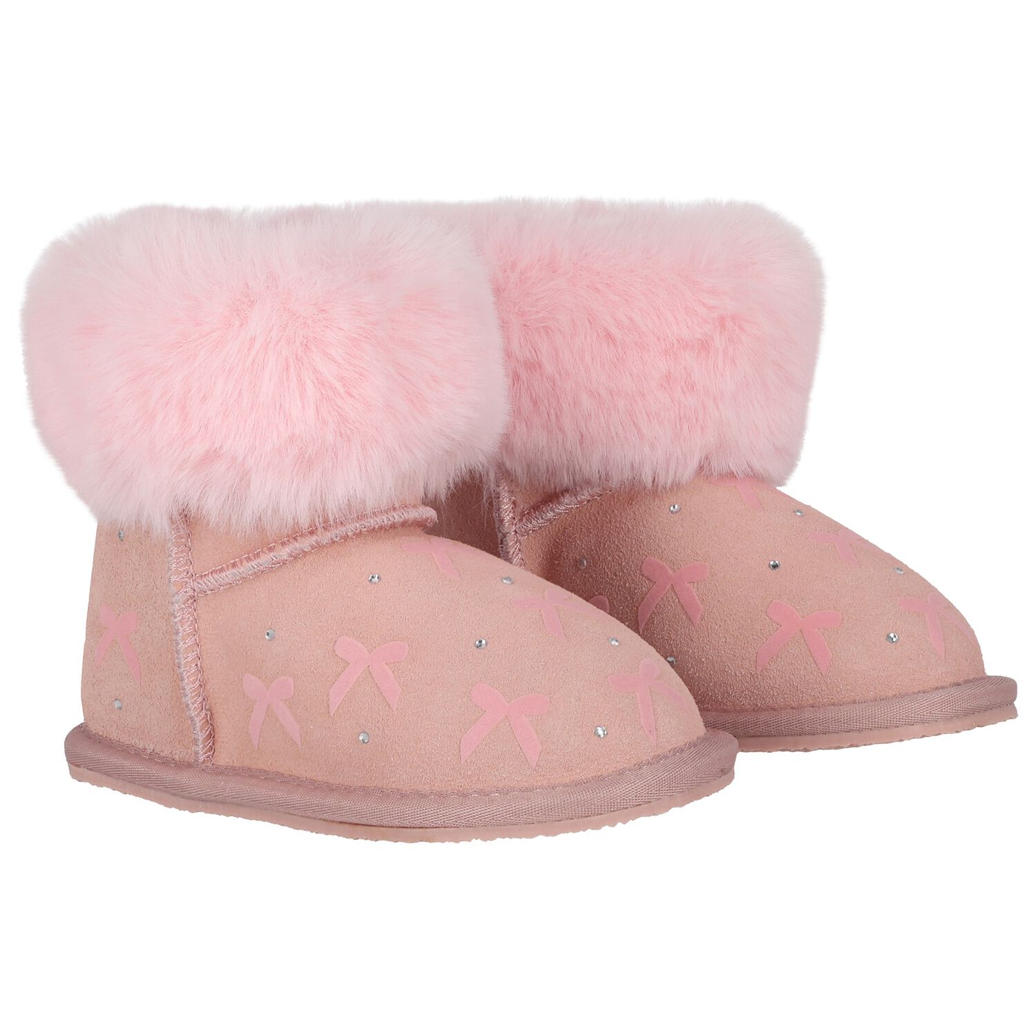 Girls Pink Suede Leather Bow Boots, 1, hi-res