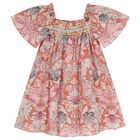 Girls Pink Floral Shirred Dress, 1, hi-res