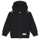 Black Logo Hooded Zip Up Top, 1, hi-res