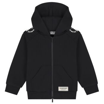 Black Logo Hooded Zip Up Top