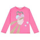 Girls Pink Logo Sequin Long Sleeve Top, 1, hi-res