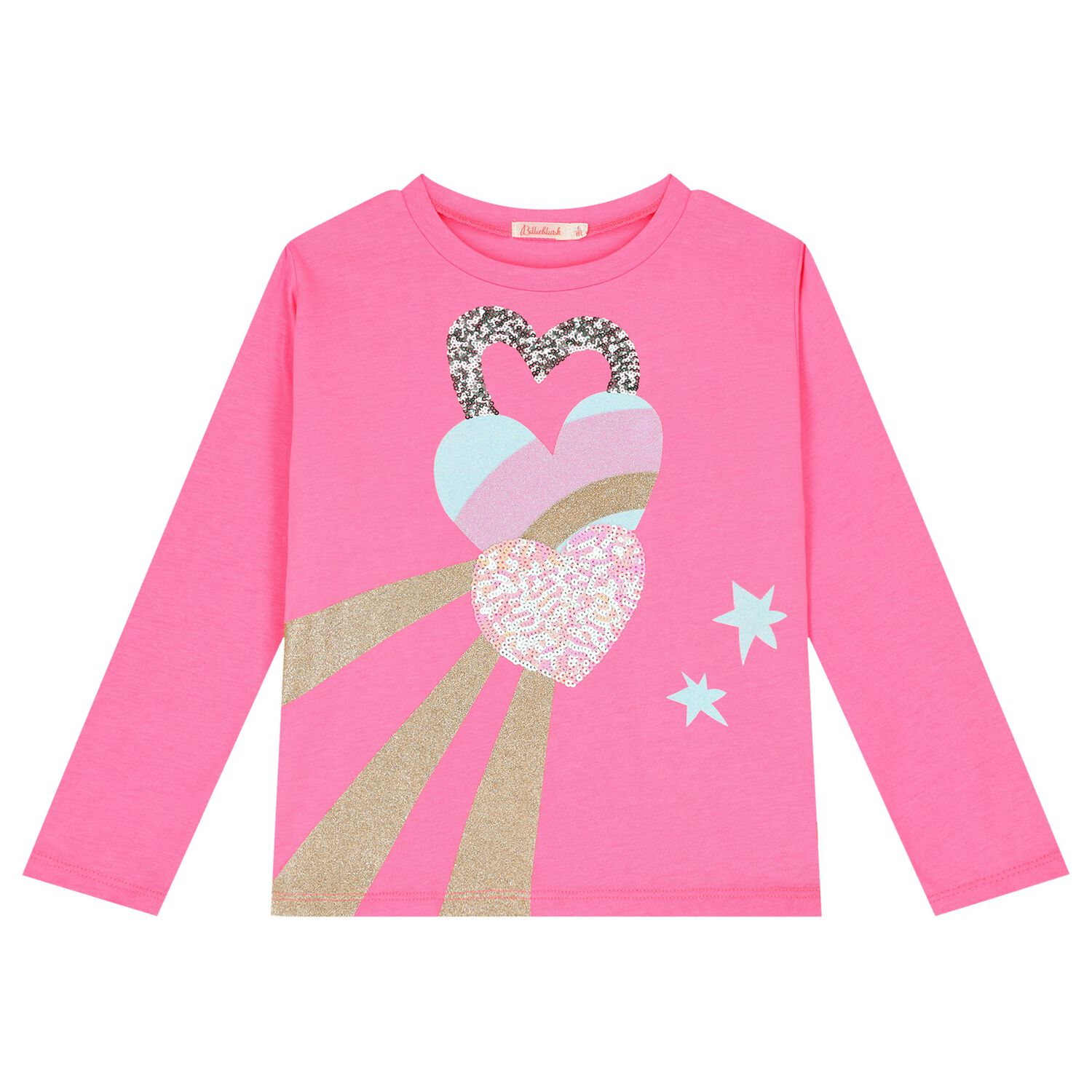 Girls Pink Logo Sequin Long Sleeve Top, 1, hi-res image number null