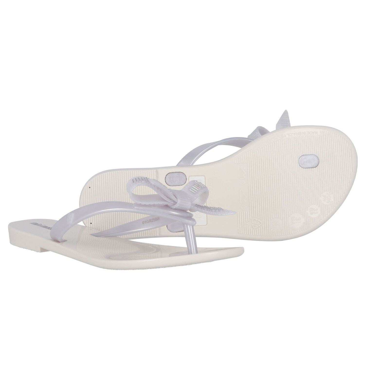 Girls White Logo Bow Flip Flops, 1, hi-res image number null