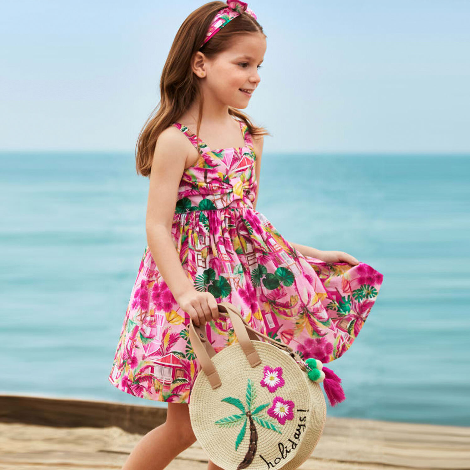 Girls Pink Graphic Dress Set, 1, hi-res