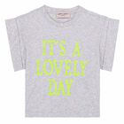 Girls Grey Embroidered Text T-Shirt, 1, hi-res