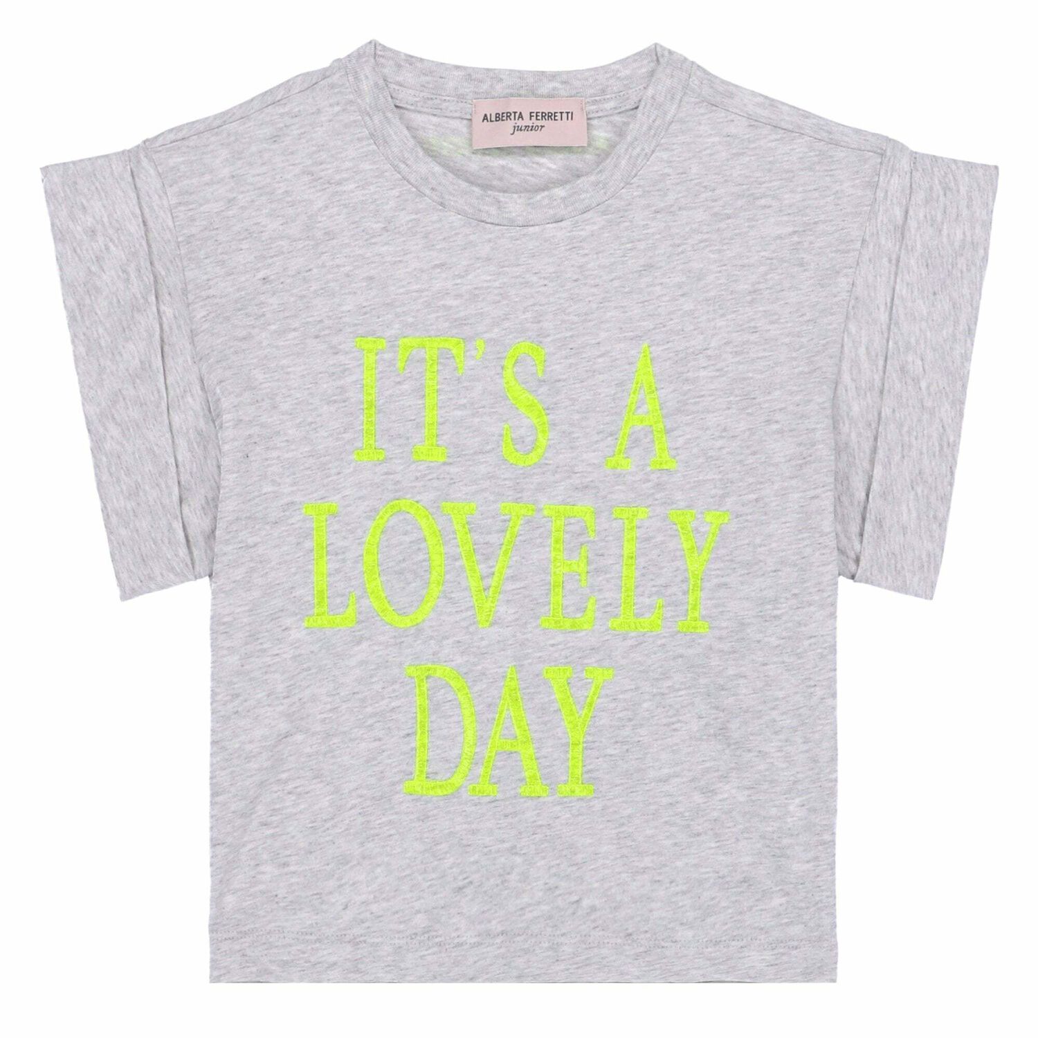 Girls Grey Embroidered Text T-Shirt, 1, hi-res