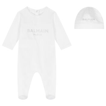 White & Silver Logo Babygrow Gift Set