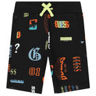Boys Black Logo Shorts, 1, hi-res