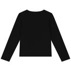 Girls Black Logo Long Sleeve Top, 1, hi-res