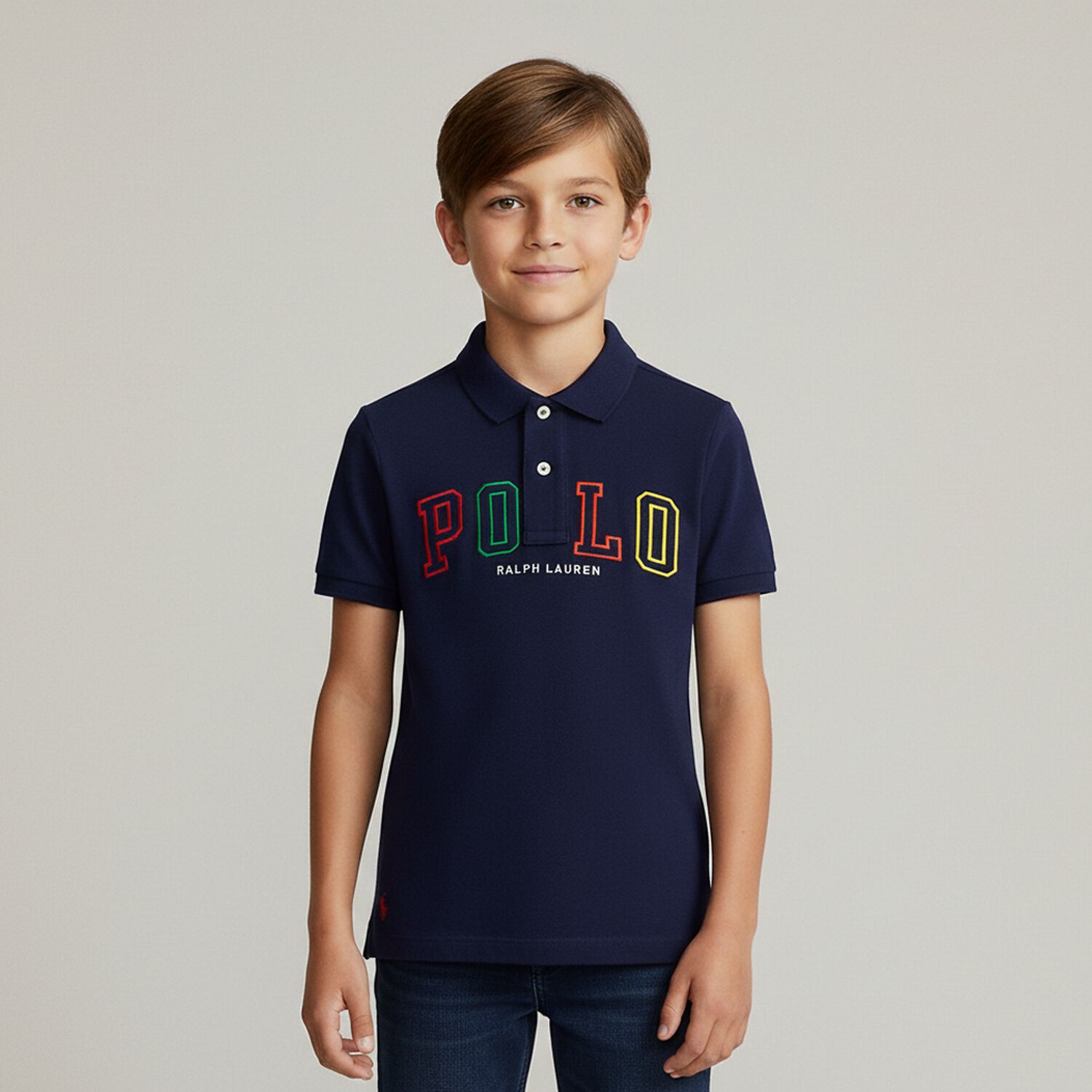 Boys Navy Logo Polo Shirt, 1, hi-res