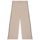 Girls Beige & Ivory Logo Trousers, 1, hi-res