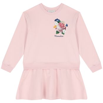 Girls Pink Flower Sweatshirt Dress