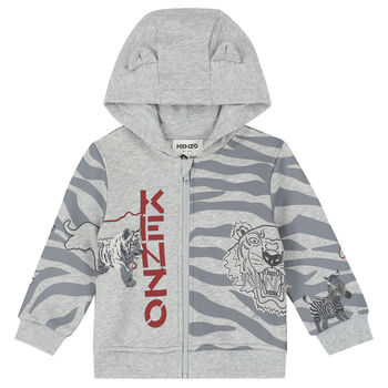 Younger Boys Grey Logo Zip Up Top