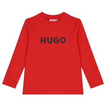 Boys Red Logo Long Sleeve Top