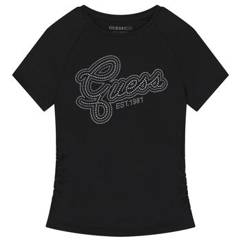 Girls Black Embellished Logo T-Shirt