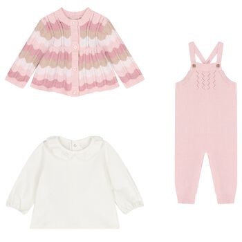 Baby Girls White & Pink Dungaree Gift Set