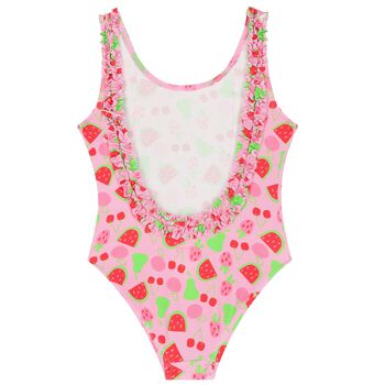 Girls Pink Fruits Ruffled Swimsuit