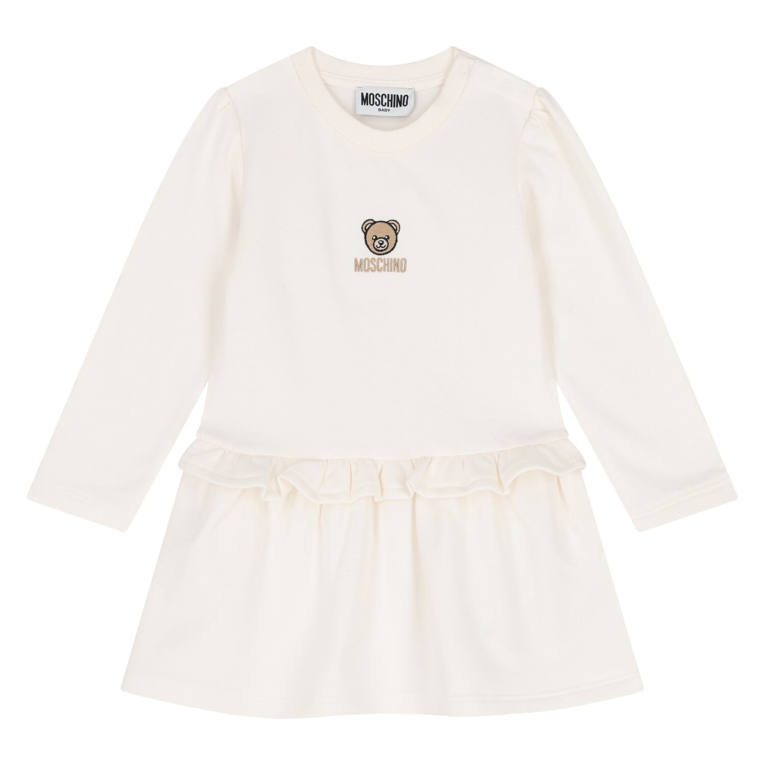 Younger Girls Ivory Teddy Bear Logo Dress, 1, hi-res