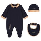 Baby Boys Navy Blue & Beige Geo Map Babygrow Gift Set, 2, hi-res