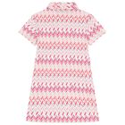 Girls Pink & White Logo Zig Zag Polo Dress, 1, hi-res
