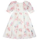 Girls White Floral Chiffon Dress, 1, hi-res