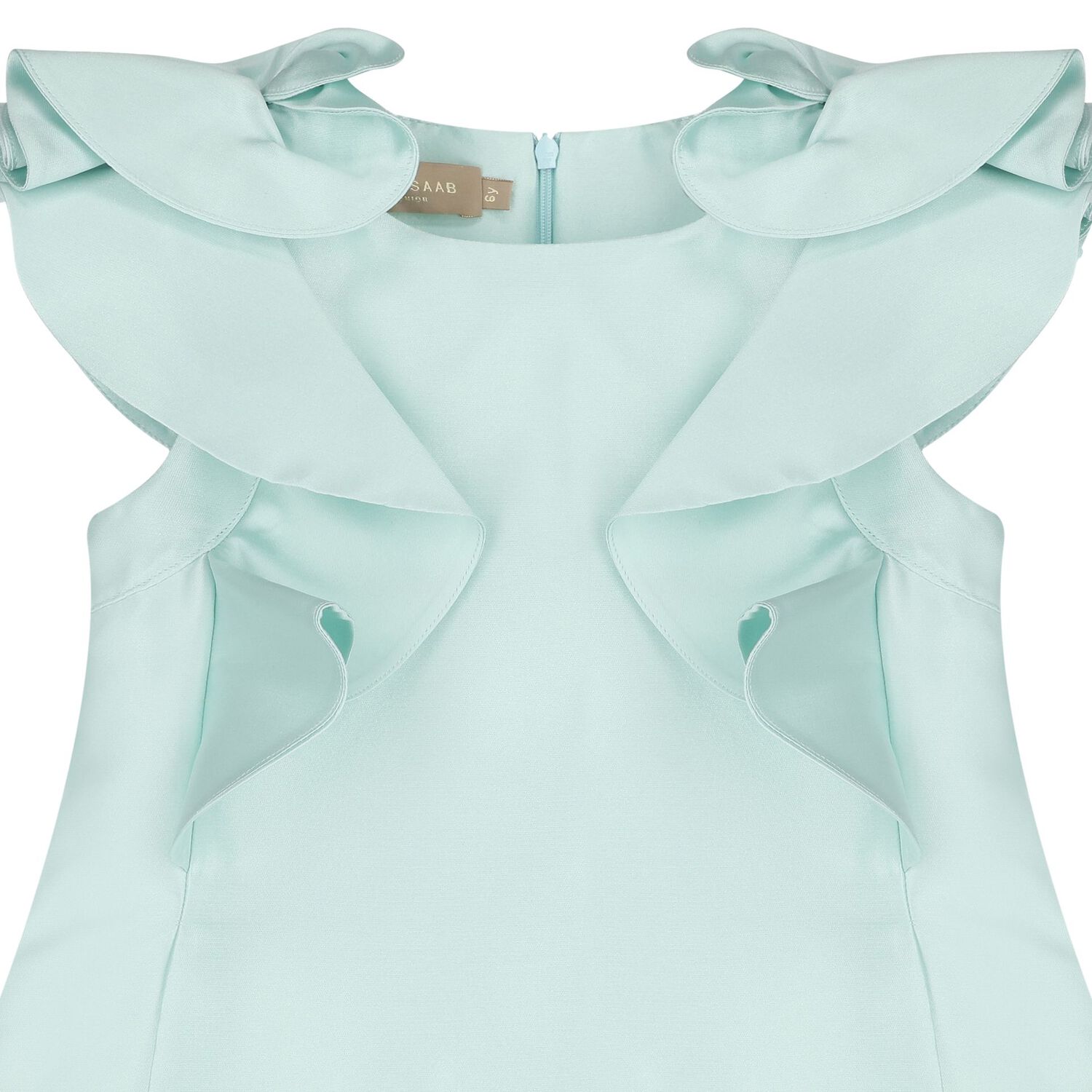 Girls Aqua Satin Ruffle Dress, 3, hi-res