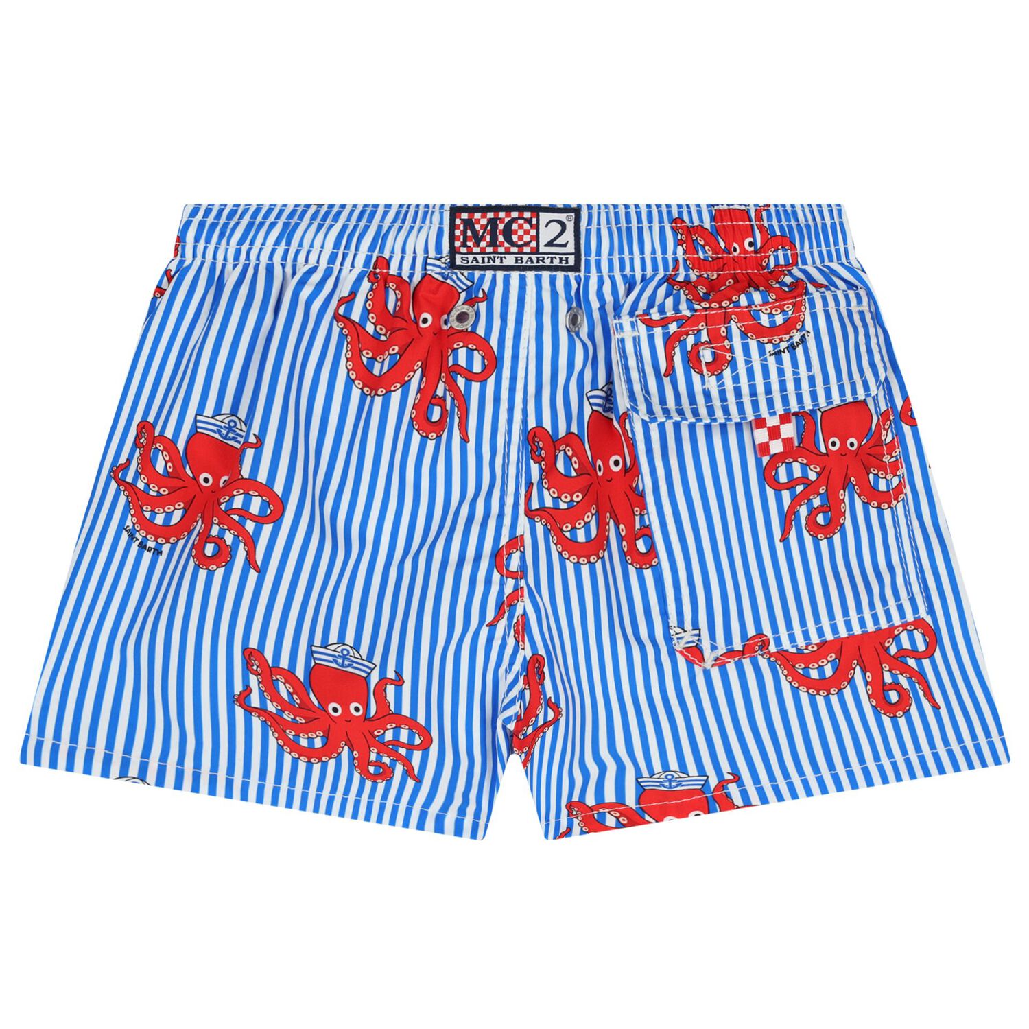 Boys Blue & White Octopus Swim Shorts, 1, hi-res