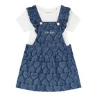Younger Girls White & Denim Blue Logo Dungaree Set, 1, hi-res