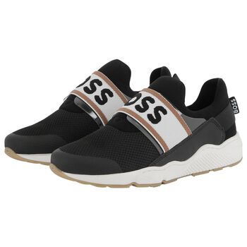 Boys Black Logo Trainers