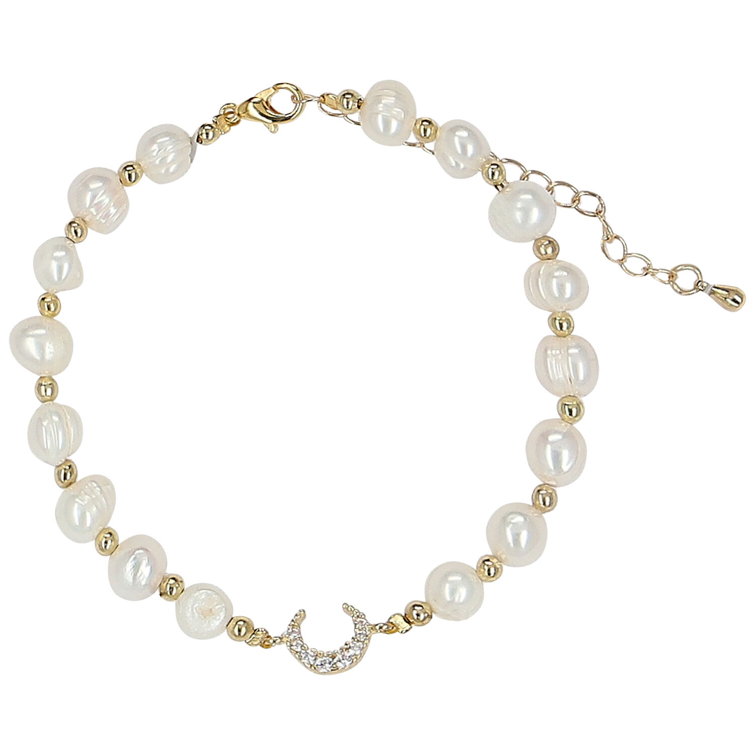 Girls Ivory & Gold Pearl & Moon Bracelet, 1, hi-res image number null