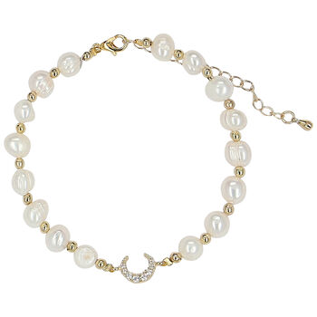 Girls Ivory & Gold Pearl & Moon Bracelet