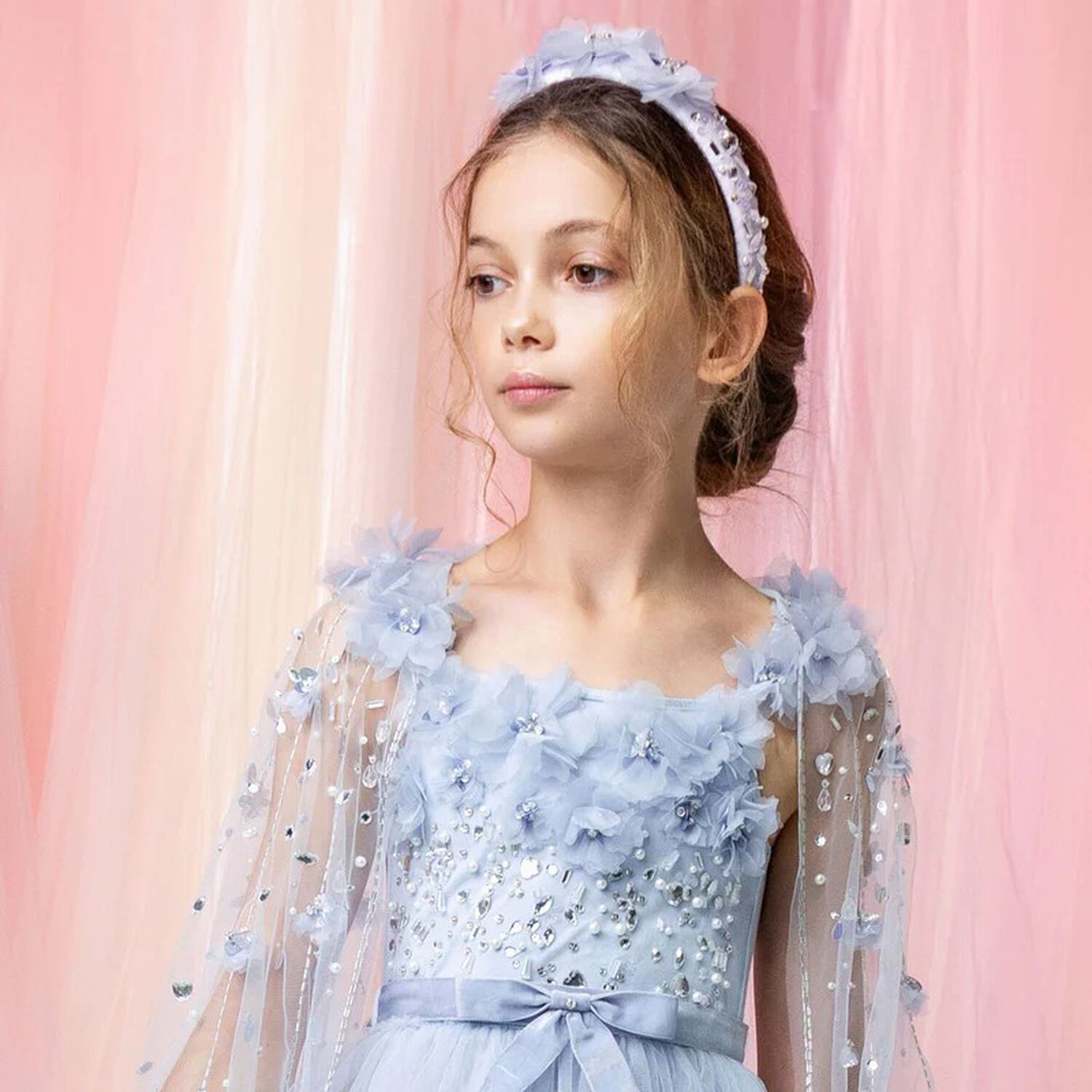 Girls Blue Flower Headband, 1, hi-res