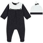 Baby Boys Navy Blue & White Logo Babygrow Set, 1, hi-res