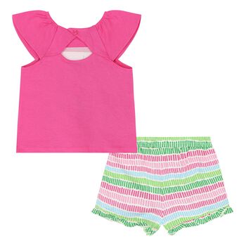 Younger Girls Pink & Green Shorts Set