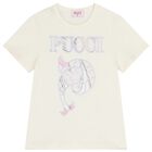 Girls Ivory Embroidered Logo T-Shirt, 2, hi-res