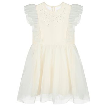 Girls Ivory Satin & Tulle Dress