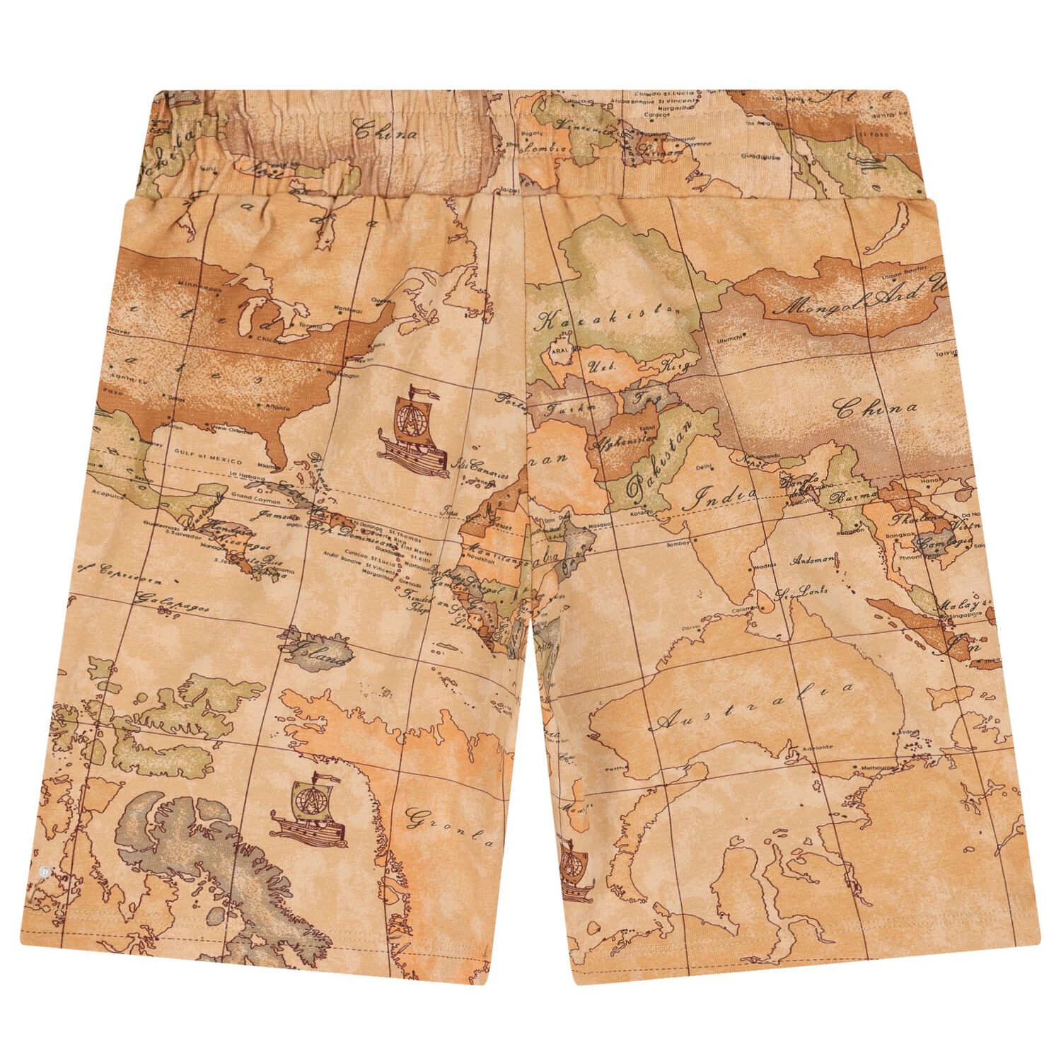 Boys Beige Geo Map Shorts, 1, hi-res image number null