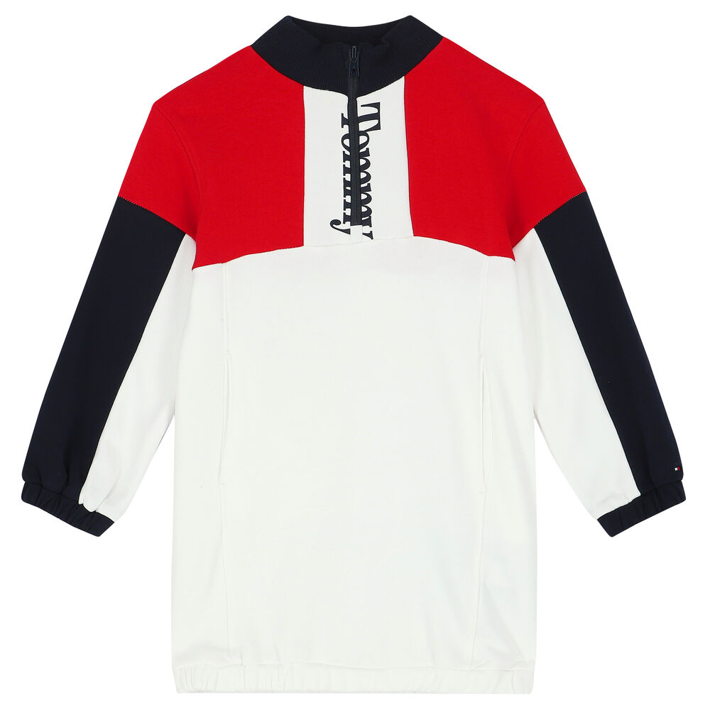 Tommy Hilfiger Girls Logo Colourblock Sweatshirt Dress | Junior Couture UK