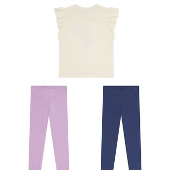 Girls Ivory & Purple Leggings Set