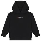 Girls Black Logo Hooded Top, 1, hi-res