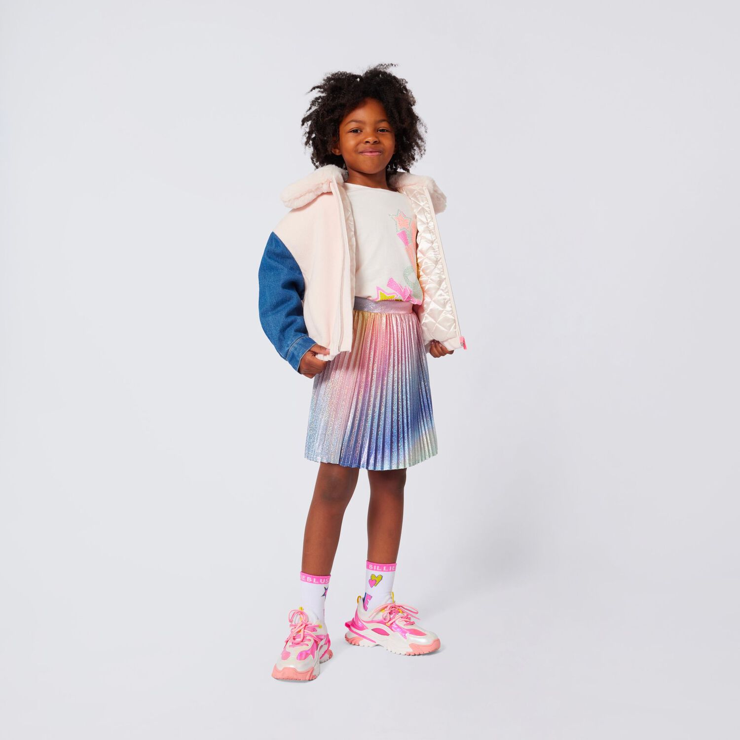 Girls Multi-Colured Satin Plissé Skirt, 1, hi-res image number null