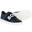 Boys Navy Logo Trainers, 1, hi-res