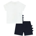 Younger Boys White & Navy Shorts Set, 1, hi-res