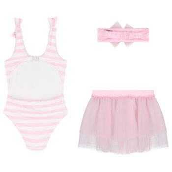 Younger Girls Pink Rose Tulle Swimsuit Set
