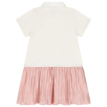 Girls Ivory & Pink Logo Dress