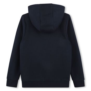 Boys Navy Blue Logo Hooded Zip Up Top