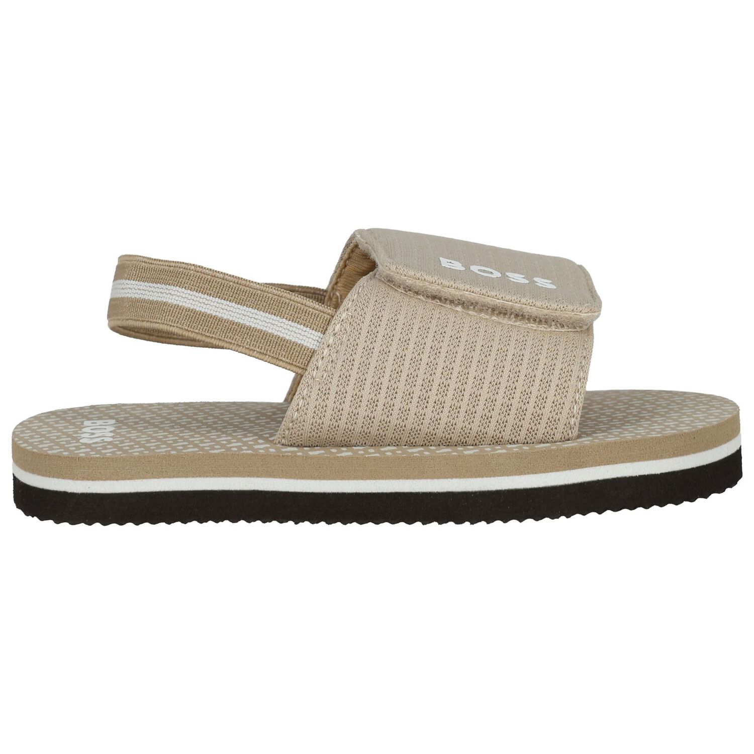 Boys Beige & Black Logo Sandals, 1, hi-res